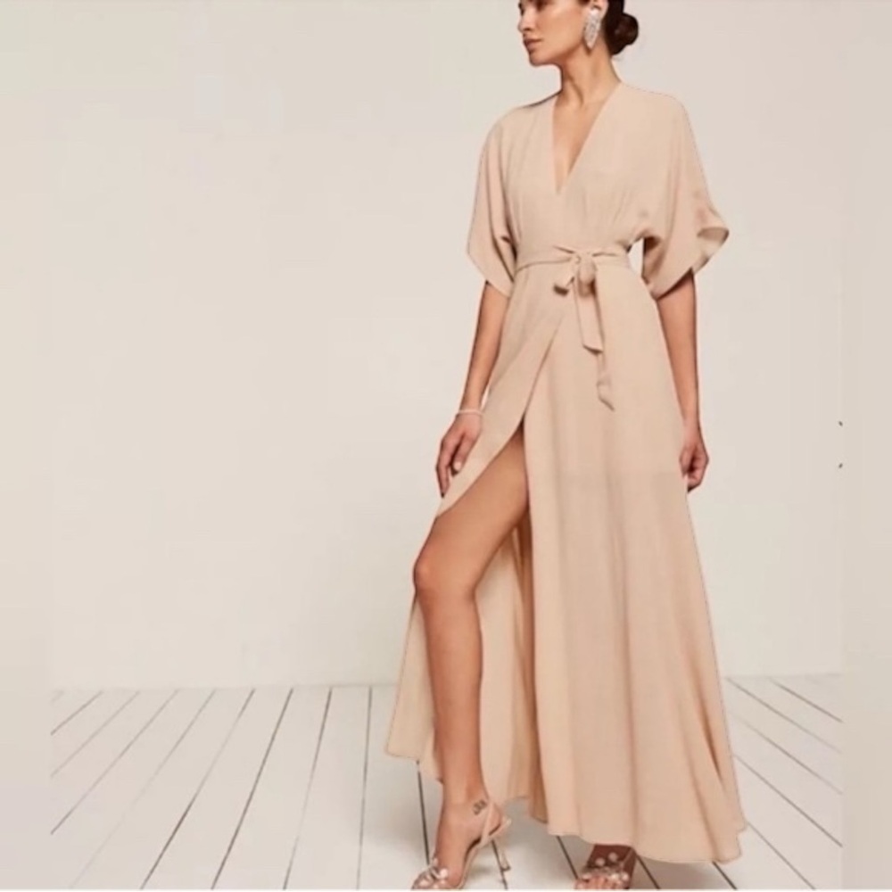 Reformation Blush Maxi Wrap Dress with Waist Tie